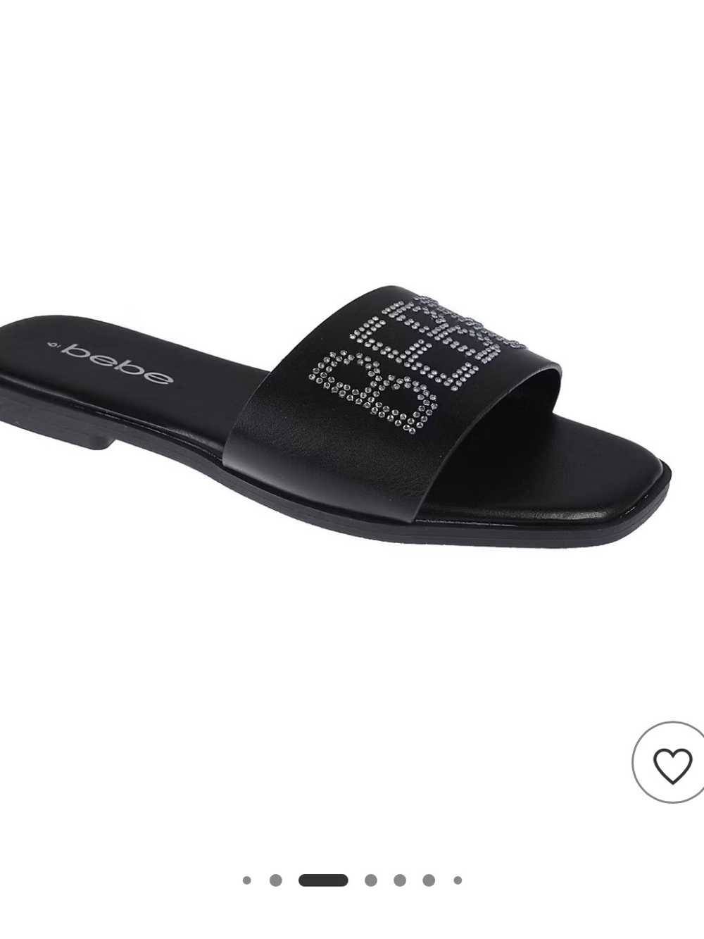 bebe Black Rhinestone Logo Slide Sandal